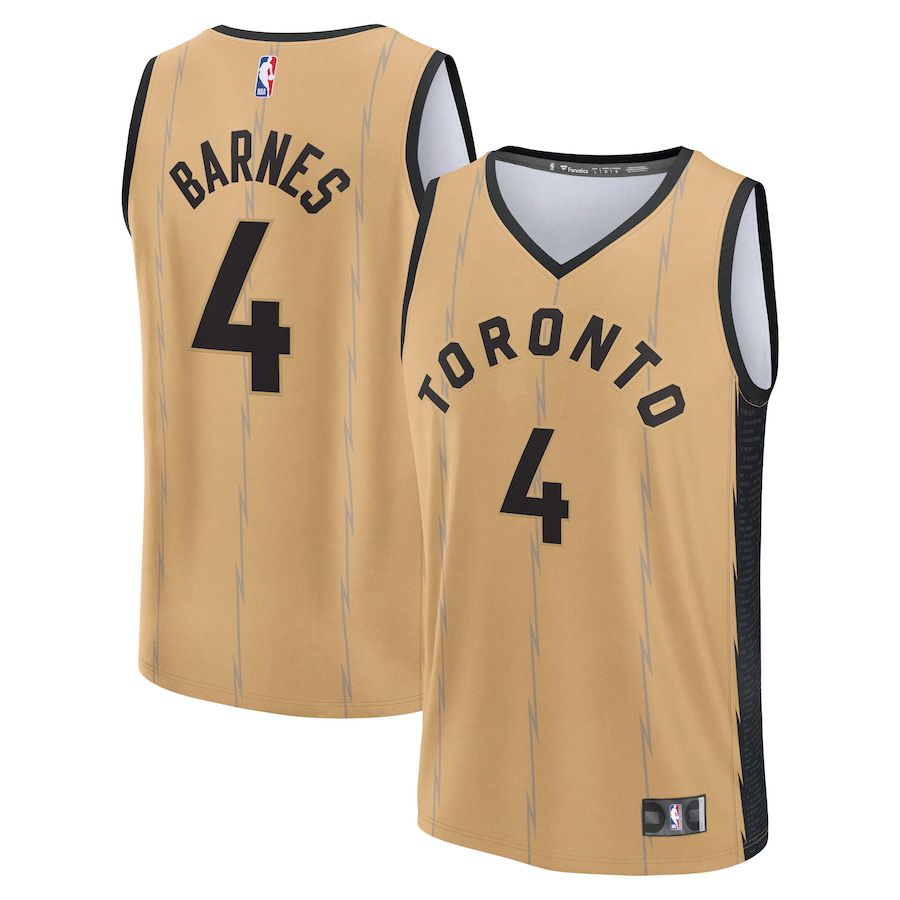 Men Toronto Raptors #4 Scottie Barnes Fanatics Branded Gold City Edition 2023-24 Fast Break NBA Jersey